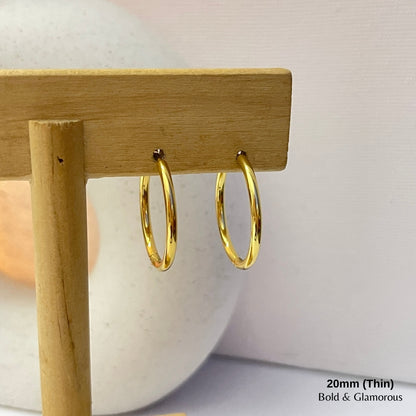 Simple Hoop Earring | 20mm - Thin | Gold