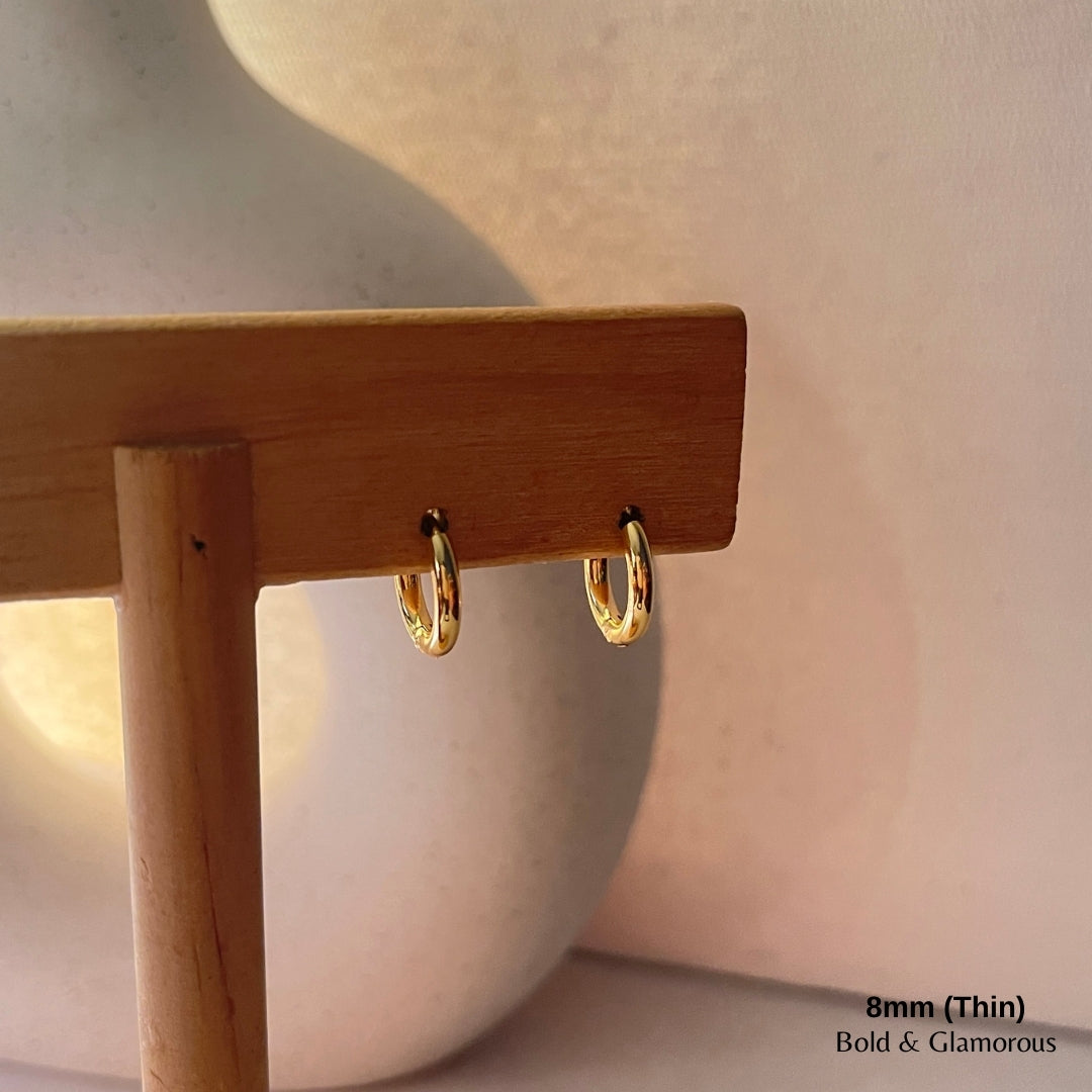 Simple Hoop Earring | 8mm - Thin | Gold