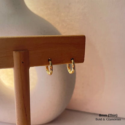 Simple Hoop Earring | 8mm - Thin | Gold