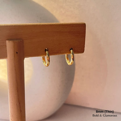 Simple Hoop Earring | 8mm - Thin | Gold