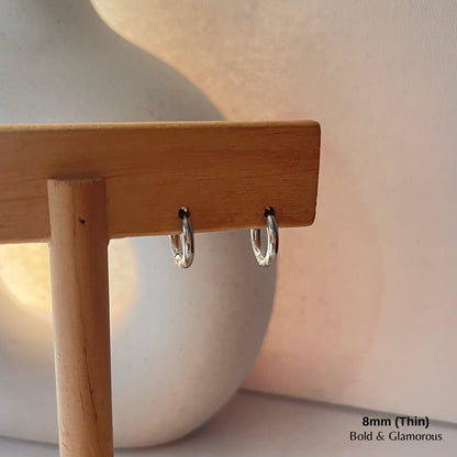 Simple Hoop Earring | 8mm - Thin | Silver