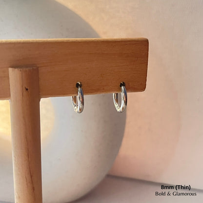Simple Hoop Earring | 8mm - Thin | Silver