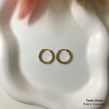 Hoop Earring | Twisted Hoop | 12mm | Gold
