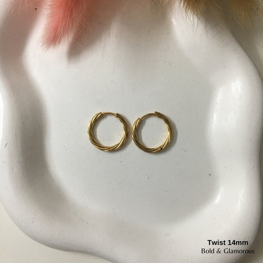 Hoop Earring | Twisted Hoop | 14mm | Gold