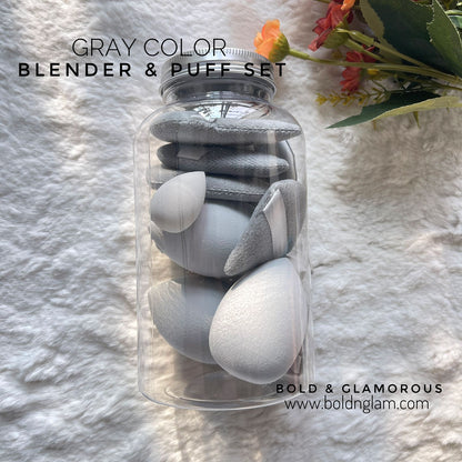 15PC Beauty Blender and Puff Set with Jar | Gray