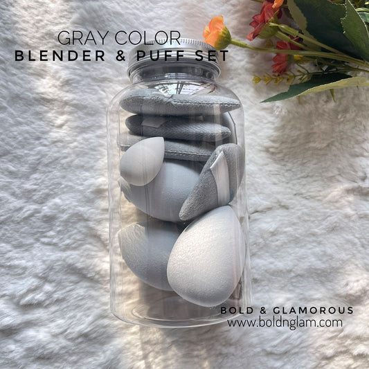 15PC Beauty Blender and Puff Set with Jar | Gray