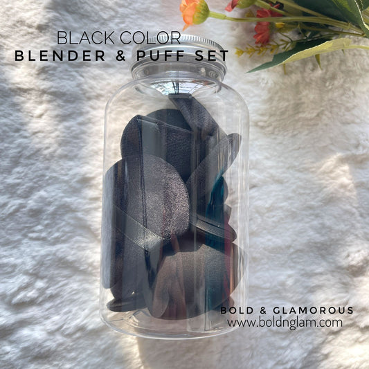 15PC Beauty Blender and Puff Set with Jar | Black