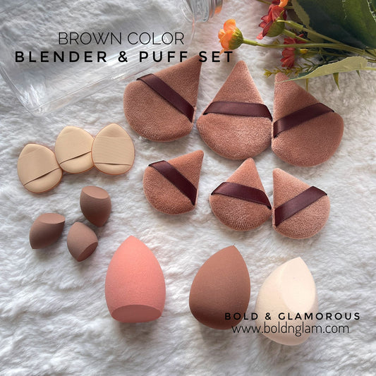 15PC Beauty Blender and Puff Set with Jar | Brown