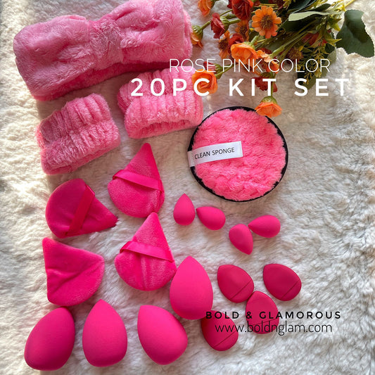 20PC Makeup Puff Set | Rose Pink