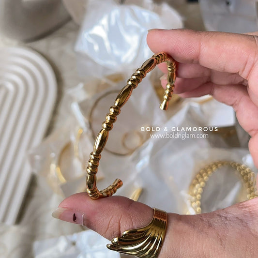 Cuff Bracelet | CB020 | Rice C-Shaped Gold