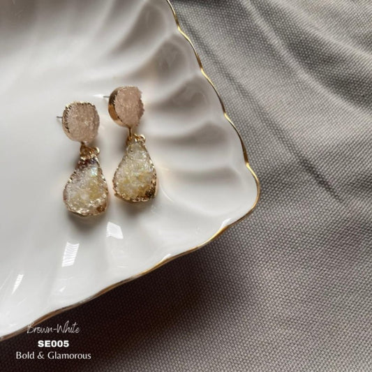 Cluster Crystal Earring | SE005 | Brown White