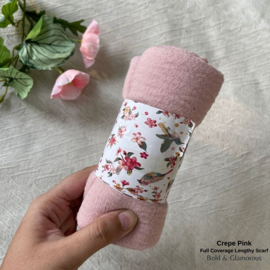 Full Coverage Lengthy Hijab Scarfs | Crepe Pink