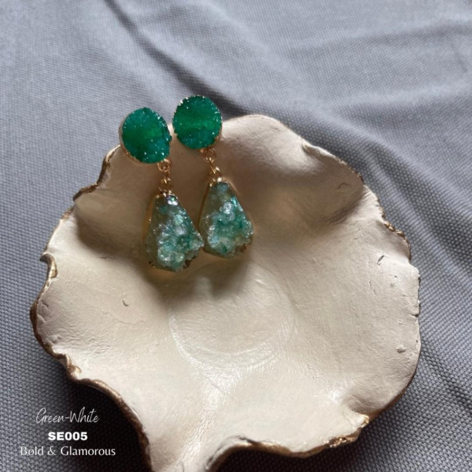 Cluster Crystal Earring | SE005 | Green White