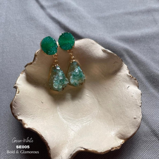 Cluster Crystal Earring | SE005 | Green White