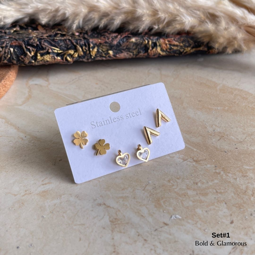 Stud Earring Set | STSES001 | Set#1 Love Four Leaf Clover