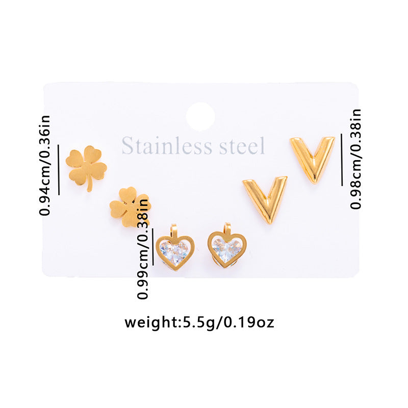 Stud Earring Set | STSES001 | Set#1 Love Four Leaf Clover