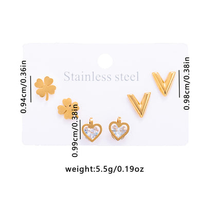 Stud Earring Set | STSES001 | Set#1 Love Four Leaf Clover