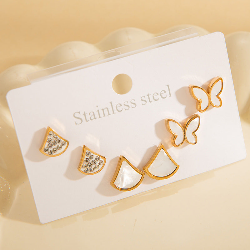 Stud Earring Set | STSES007 | Set#7 White Clam Butterfly
