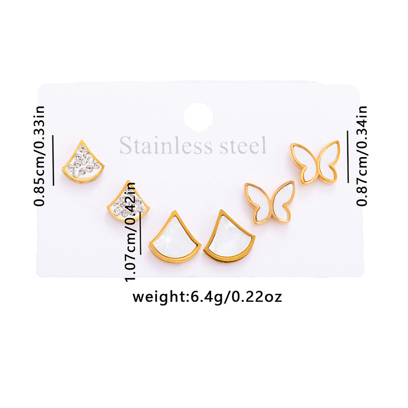 Stud Earring Set | STSES007 | Set#7 White Clam Butterfly