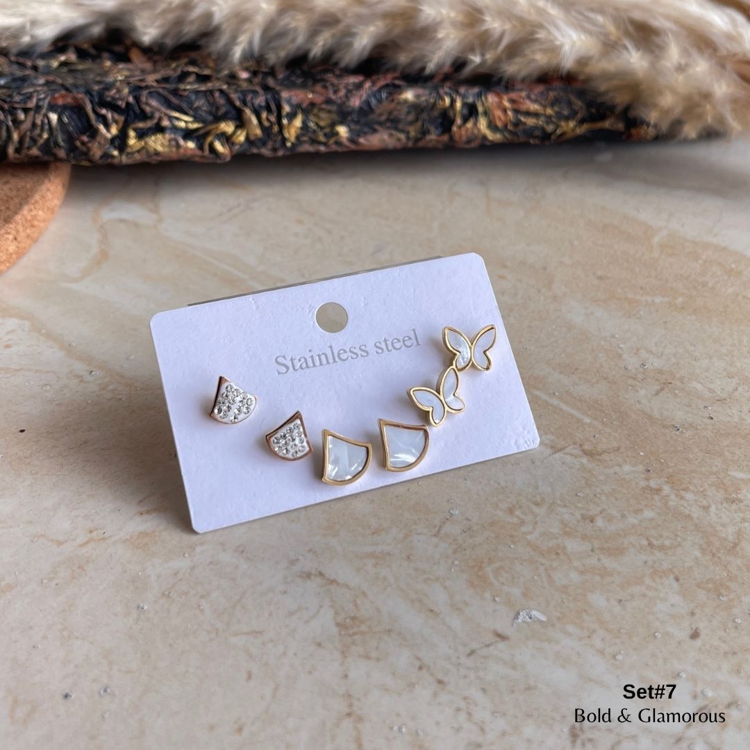 Stud Earring Set | STSES007 | Set#7 White Clam Butterfly